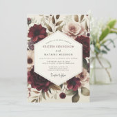 Invitation Mariage Floral Victorien Bourgogne (Debout devant)