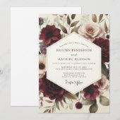 Invitation Mariage Floral Victorien Bourgogne (Devant / Derrière)