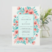 Invitation Mariage Floral Vif Mint Corail (Debout devant)