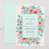 Invitation Mariage Floral Vif Mint Corail (Devant / Derrière)