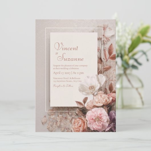 Invitation Mariage floral Vintage (Debout devant)