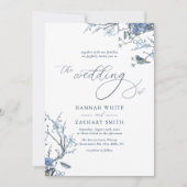 Invitation Mariage Floral Vintage bleu intemporel (Devant)