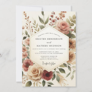 Invitation Mariage Floral Vintage Bois de Rose