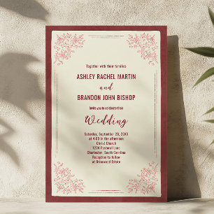 Invitation Mariage Floral Vintage Bourgogne Jardin de Famille