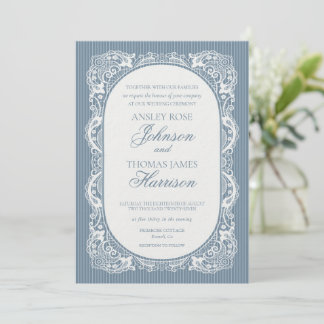 Invitation Mariage Floral Vintage Broderie Anglaise Bleue