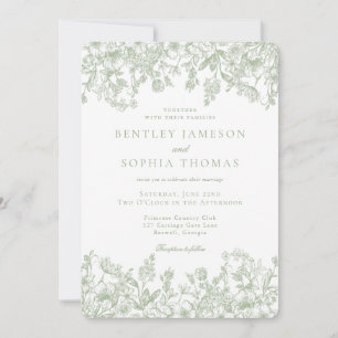 Invitation Mariage Floral Vintage Chinoiserie Sage