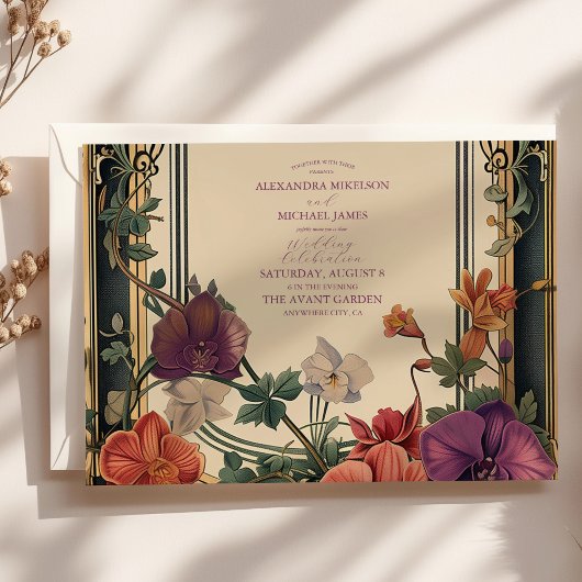 Invitation Mariage Floral Vintage Gold Purple