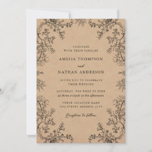 Invitation Mariage Floral Vintage Kraft Rustique