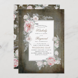Invitation Mariage floral vintage minable affligé