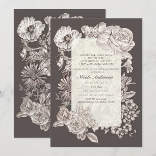Invitation Mariage Floral Vintage Moderne Ivoire et Gris