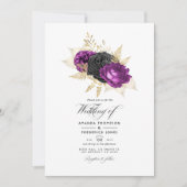 Invitation Mariage floral vintage noir et violet (Devant)