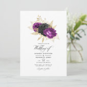 Invitation Mariage floral vintage noir et violet (Debout devant)