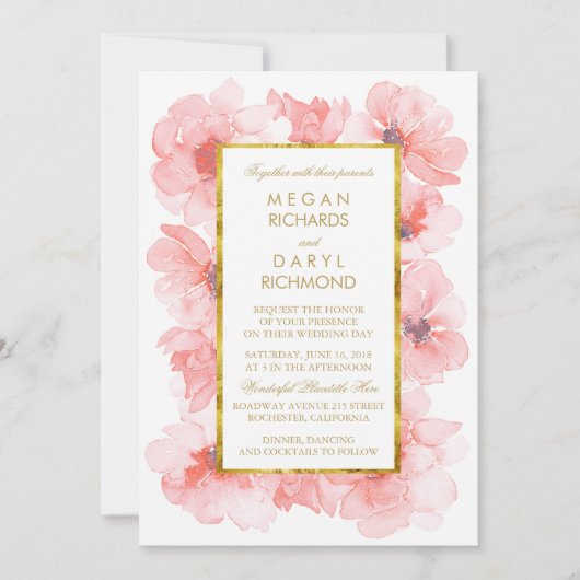 Invitation Mariage floral Vintage or (Devant)