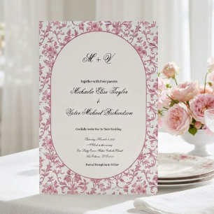 Invitation Mariage Floral Vintage Rose Poussiéreuse Toile de