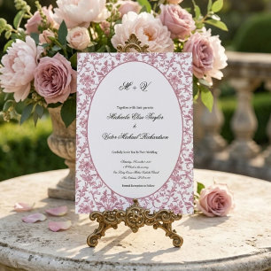 Invitation Mariage Floral Vintage Rose Poussiéreuse Toile de 