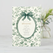 Invitation Mariage Floral Vintage Vert (Debout devant)