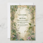 Invitation Mariage Floral Vintage Vert (Devant)