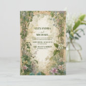 Invitation Mariage Floral Vintage Vert (Debout devant)