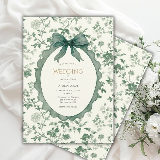 Invitation Mariage Floral Vintage Vert
