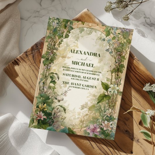 Invitation Mariage Floral Vintage Vert