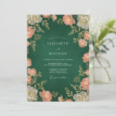 Invitation Mariage Floral Vintage Vert Profond (Debout devant)
