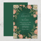 Invitation Mariage Floral Vintage Vert Profond (Devant / Derrière)