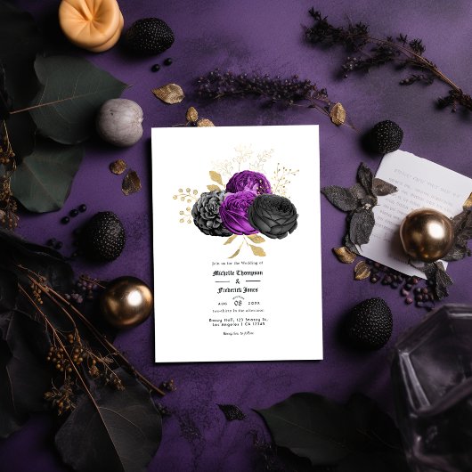 Invitation Mariage floral Vintage violet et noir