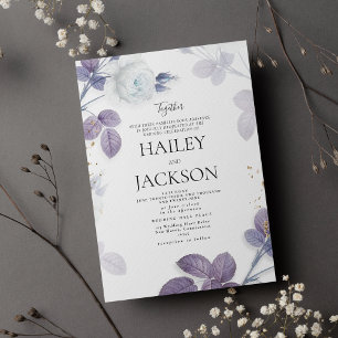 Invitation Mariage floral vintage violet lavande or blanc