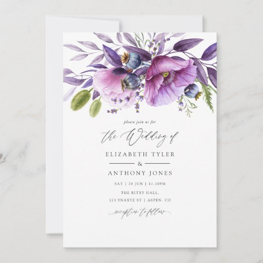 Invitation Mariage floral violet (Devant)