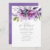 Invitation Mariage floral violet (Devant / Derrière)