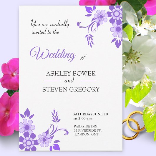 Invitation Mariage floral violet