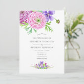 Invitation Mariage floral violet aquarelle (Debout devant)