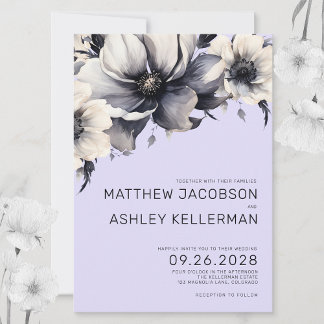 Invitation Mariage Floral Violet Aquarelle Moderne