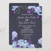 Invitation Mariage floral violet bleu (Devant / Derrière)