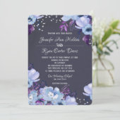 Invitation Mariage floral violet bleu (Debout devant)