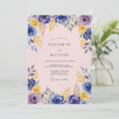 Invitation Mariage Floral Violet Bleu (Debout devant)