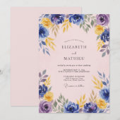 Invitation Mariage Floral Violet Bleu (Devant / Derrière)