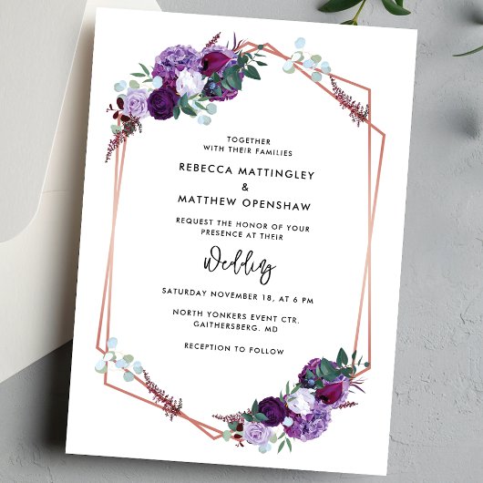 Invitation Mariage Floral Violet Botanique Script