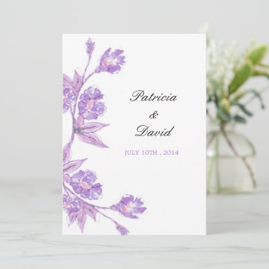 Invitation Mariage floral violet d'aquarelle (Debout devant)