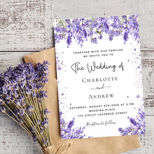 Invitation Mariage floral violet de lavande