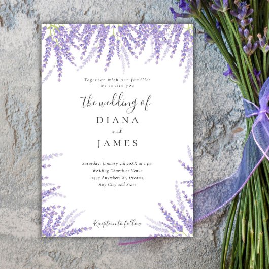 Invitation Mariage floral violet de lavande simple