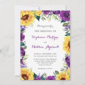 Invitation Mariage floral violet de tournesol rustique (Devant)