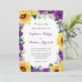 Invitation Mariage floral violet de tournesol rustique (Debout devant)