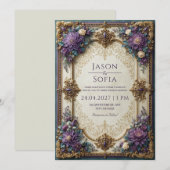 Invitation Mariage Floral Violet Doré (Devant / Derrière)