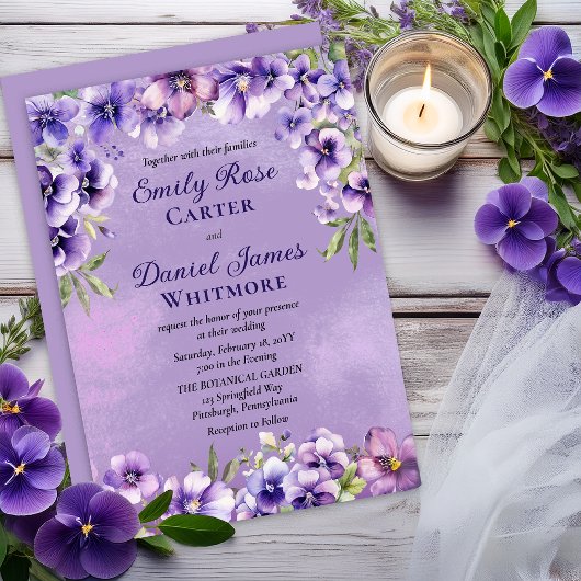 Invitation Mariage Floral Violet Élégant