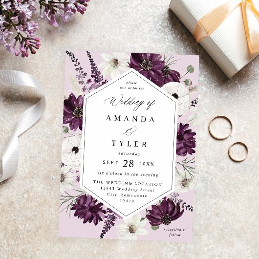 Invitation Mariage floral violet et blanc - Lavande V2