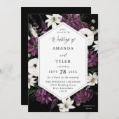 Invitation Mariage floral violet et blanc - Noir (Devant / Derrière)