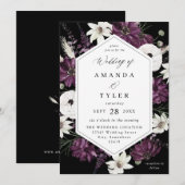 Invitation Mariage floral violet et blanc - Noir V2 (Devant / Derrière)