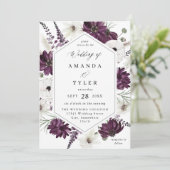 Invitation Mariage floral violet et blanc V2 (Debout devant)