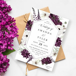 Invitation Mariage floral violet et blanc V2